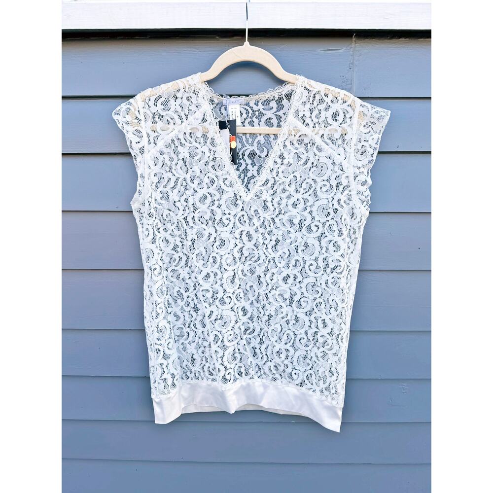 Les Jupons de Tess White Lace Top Blouse XL